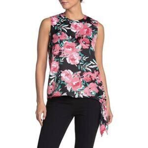 Calvin Klein Pink Black Floral Side Tie Sleeveless Tank Top Shell S